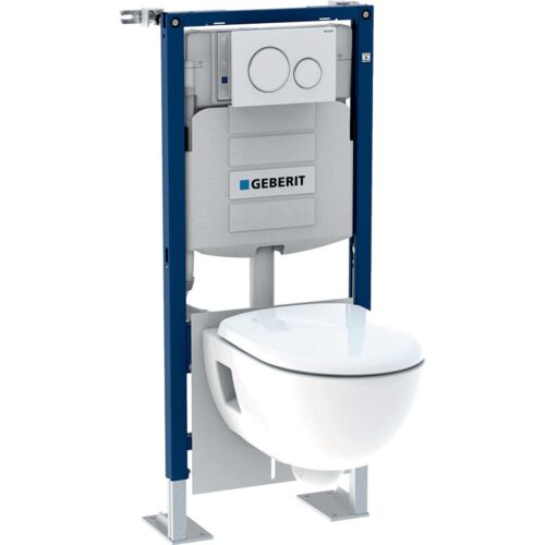 Bâti-pack : Geberit Duofix pour WC suspendu, 112 cm, avec réservoir à encastrer Sigma 12 cm, plaque de déclenchement Sigma20, WC suspendu Renova, semi-caréné Réf. 118.311.KJ.1