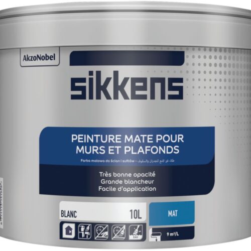 Peinture mate murs et plafonds intérieurs – blanc – seau de 10 l